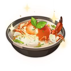 Rule 34 | artist request, bowl, commentary, crab, english commentary, flower, food, food focus, game cg, garnish, genshin impact, leaf, lowres, mint, no humans, official art, petals, simple background, soup, sparkle, still life, third-party source, transparent background, white flower