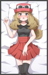 Rule 34 | 1girl, absurdres, black thighhighs, blonde hair, creatures (company), game freak, hat, highres, nintendo, pink hat, pokemon, pokemon xy, serena (pokemon), shabana may, solo, thighhighs
