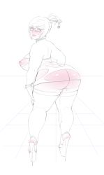 Rule 34 | 1girl, absurdres, ass, bare shoulders, blush, bracelet, breasts, choker, dress, female focus, full body, glasses, half-closed eyes, high heels, highres, huge ass, jewelry, large breasts, lips, lm (legoman), mei (overwatch), monochrome, nipples, no bra, no panties, nose blush, overwatch, overwatch 1, platform footwear, plump, pussy juice, shoes, short dress, short hair, simple background, sketch, skindentation, smile, solo, spot color, standing, strapless, strapless dress, thick thighs, thighhighs, thighs, torn clothes, white background, wide hips