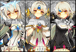 Rule 34 | bare shoulders, breasts, character name, cleavage, code: battle seraph (elsword), code: empress (elsword), code: nemesis (elsword), copyright name, elsword, eve (elsword), facial mark, looking at viewer, moby (elsword), parted bangs, pika (kai9464), raven cronwell, remy (elsword), tagme