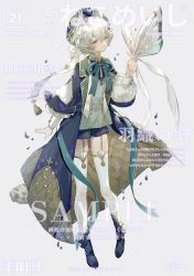 Rule 34 | 1boy, ankle boots, blonde hair, boots, brown eyes, bug, butterfly, child, coat, full body, garter straps, grey background, hat, highres, insect, long sleeves, male focus, original, padded coat, sample watermark, short hair, short shorts, shorts, solo, thighhighs, watermark, white thighhighs, yuzhi