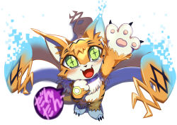 Rule 34 | blush, cat, claws, digimon, fangs, green eyes, meicoomon, smile