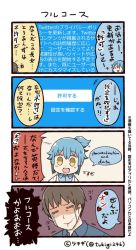 Rule 34 | 0 0, 1boy, 1girl, 4koma, :d, artist name, black hair, blue hair, blue shirt, collared shirt, comic, commentary request, crying, lab coat, open mouth, ponytail, shaded face, shirt, short ponytail, sidelocks, smile, sweatdrop, translation request, tsukigi, twitter, twitter-san, twitter-san (character), twitter username, yellow eyes