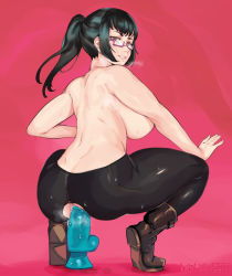 Rule 34 | 1girl, anal, anal object insertion, ass, black hair, black pantyhose, boots, breasts, brown eyes, brown footwear, clothed masturbation, commission, dated, dildo, dildo riding, female masturbation, from behind, glasses, highres, jujutsu kaisen, keigi, large breasts, lips, long hair, looking back, lube, masturbation, no panties, object insertion, pantyhose, pink-framed eyewear, ponytail, semi-rimless eyewear, sex toy, sideboob, solo, squatting, suction cup dildo, sweat, thighs, tiptoes, topless, torn clothes, torn pantyhose, turning head, twitter username, under-rim eyewear, zenin maki