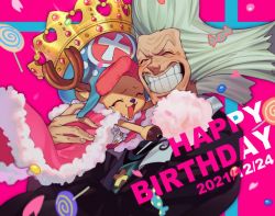 Rule 34 | ^ ^, antlers, candy, cape, closed eyes, cotton candy, crown, dr. hiluluk, food, fur cape, grin, happy birthday, hat, horns, hug, one piece, qin (7833198), reindeer antlers, smile, tony tony chopper
