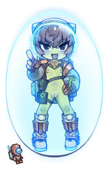 Rule 34 | 1girl, :d, alien, boots, breasts, brown hair, cleft of venus, colored nipples, colored skin, creature and personification, crossed bangs, detached sleeves, energy barrier, fang, full body, gloves, green skin, grey sleeves, hair between eyes, hand on own hip, helmet, knee boots, long sleeves, looking at viewer, martian officer, navel, nipples, no nose, nyong nyong, open mouth, orange footwear, orange gloves, puffy long sleeves, puffy sleeves, purple nipples, purple pussy, pussy, reference inset, short hair, simple background, small breasts, smile, solo, space helmet, standing, terraria, thigh strap, tsurime, uncensored, v-shaped eyebrows, white background