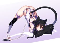 Rule 34 | 1girl, ?, animal ears, antenna hair, beach, black hair, breasts, china dress, chinese clothes, claws, dress, full body, hair between eyes, jack-o&#039; challenge, konshin, large breasts, long hair, looking at viewer, original, simple background, solo, spread legs, tail, thighhighs, top-down bottom-up, wide spread legs, yellow eyes