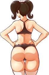 Rule 34 | 1girl, absurdres, alternate hairstyle, ass, atlus, black hair, bra, chief (91m10), from behind, hands on own hips, highres, kawakami sadayo, legs, maid, maid headdress, persona, persona 5, solo, thick thighs, thighs, thong, twintails, underwear