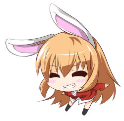 Rule 34 | 1girl, animal ears, bad id, bad pixiv id, blush, charlotte e. yeager, chibi, closed eyes, female focus, full body, grin, hajime (kin&#039;you club), long hair, orange hair, rabbit ears, rabbit girl, simple background, smile, solo, standing, strike witches, white background, world witches series