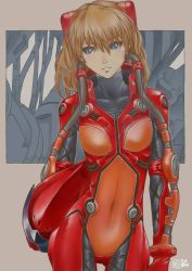 Rule 34 | 1girl, alternate hairstyle, angry, artist request, bodysuit, breasts, brown hair, evangelion: 3.0+1.0 thrice upon a time, full body, hair between eyes, hair ornament, helmet, highres, holding, holding helmet, interface headset, looking at viewer, medium breasts, neon genesis evangelion, neon lights, official alternate costume, plugsuit, rebuild of evangelion, serious, shiny clothes, skin tight, solo, souryuu asuka langley, standing, thigh gap, twintails, wire