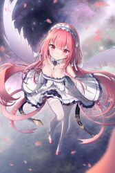 Rule 34 | 1girl, absurdres, angel wings, azur lane, breasts, commentary, commentary request, dress, english commentary, highres, long hair, mixed-language commentary, nicknameokupied, perseus (azur lane), pink eyes, pink footwear, pink hair, shirt, star (sky), white dress, white shirt, wings