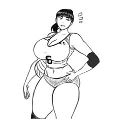 Rule 34 | 1girl, ball, black hair, breasts, buruma, cleavage, ebino mei, female focus, franktonius, greyscale, hasegawa ayano, hatsukoi zombie, holding, holding ball, large breasts, monochrome, ponytail, sketch, solo, tagme, thick thighs, thighs, volleyball (object)