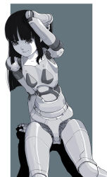 Rule 34 | 1girl, android, arm up, blunt bangs, closed mouth, highres, long hair, original, science fiction, shadow, smile, solo, sukabu