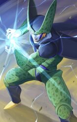 Rule 34 | 1boy, aura, cell (dragon ball), commentary request, dragon ball, dragonball z, electricity, energy ball, highres, kamehameha (dragon ball), male focus, open mouth, perfect cell, pink eyes, solo, takumi1230g