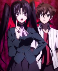 Rule 34 | 10s, 1boy, 1girl, black hair, breasts, brown hair, high school dxd, highres, hyoudou issei, large breasts, long hair, open mouth, purple eyes, screencap, serafall leviathan, standing, stitched, third-party edit