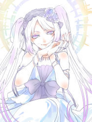 Rule 34 | 1girl, bow, bracelet, dress, euryale (fate), euryale (third ascension) (fate), fate/grand order, fate/stay night, fate (series), hairband, hand chains, jewelry, lace, lolita hairband, long hair, muted color, pastel colors, purple eyes, purple hair, solo, twintails, zuwai kani