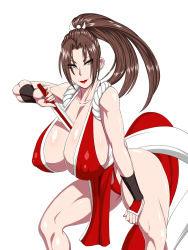 Rule 34 | 1girl, breasts, fatal fury, huge breasts, large areolae, ml, nail polish, ponytail, puffy nipples, shiranui mai, snk, solo, the king of fighters