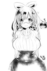 Rule 34 | 1boy, 1girl, breasts, curvy, glasses, large breasts, magi the labyrinth of magic, mamemix, monochrome, plump, ren kougyoku, simple background, sweat, twintails, wide hips