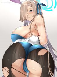Rule 34 | 1girl, animal ears, ass, asuna (blue archive), blue archive, blue eyes, blush, bow, bowtie, breasts, cameltoe, cum, cum in ass, detached collar, fake animal ears, gloves, hair over one eye, highres, huge ass, large breasts, leotard, long hair, looking at viewer, pantyhose, playboy bunny, rapapa, smile, solo, torn clothes, torn pantyhose, white gloves