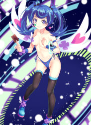 Rule 34 | 1girl, aoi (buzhuen444), between fingers, black thighhighs, blue angel, blue hair, blue panties, blush, bow, bow panties, card, cleft of venus, closed mouth, collarbone, earrings, feathered wings, hands up, heart, heart earrings, holding, jewelry, legs apart, long hair, looking at viewer, multicolored hair, panties, pasties, pink bow, purple eyes, side-tie panties, sidelocks, smile, solo, standing, streaked hair, swept bangs, thighhighs, thighs, twintails, underwear, white wings, wings, yu-gi-oh!, yu-gi-oh! vrains, yuu-gi-ou, yuu-gi-ou vrains, zaizen aoi