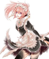 Rule 34 | 1girl, apron, blue eyes, fire emblem, fire emblem fates, insarability, long hair, long sleeves, looking at viewer, maid, maid apron, nintendo, pink hair, smile, soleil (fire emblem), solo, white background