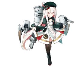 Rule 34 | 1girl, ahoge, armband, artillery, azur lane, beret, black footwear, black thighhighs, blush, boots, bow, byulzzi, chain, closed mouth, cropped jacket, detached sleeves, dress, full body, green jacket, hat, highres, holding, jacket, long hair, long sleeves, looking at viewer, machinery, maestrale (azur lane), multicolored hair, official art, open clothes, open jacket, red eyes, red hair, short dress, skirt hold, solo, standing, thighhighs, torpedo launcher, transparent background, turret, two-tone hair, very long hair, white dress, white hair, wind, zettai ryouiki