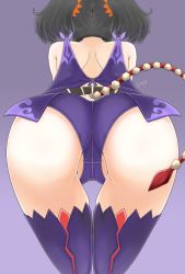 Rule 34 | 1girl, absurdres, ass, ass focus, bare shoulders, black hair, cameltoe, dress, from behind, from below, hair ornament, highres, huge ass, leaning, leaning forward, long hair, panties, shiny skin, shu636, solo, symonne (tales), tales of (series), tales of zestiria, thighhighs, twintails, underwear