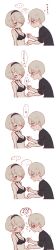 Rule 34 | ..., 1boy, 1girl, 5koma, ?, absurdres, alternate hair color, artist name, black bra, black hairband, black shirt, blush, bra, breasts, check translation, closed eyes, comic, commentary request, ear blush, from side, full-face blush, furrowed brow, hair between eyes, hair over one eye, hairband, hetero, highres, hn (artist), light brown hair, long image, looking at another, medium breasts, navel, nier:automata, nier (series), no blindfold, nose blush, profile, shirt, short sleeves, sideboob, simple background, spoken ellipsis, spoken question mark, stomach, sweat, sweatdrop, tall image, translation request, trembling, twitter username, underwear, underwear only, upper body, white background, 2b (nier:automata), 9s (nier:automata)