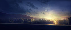 Rule 34 | building, city, cloud, feel (nasitaki), mountain, original, scenery, sky, sunset