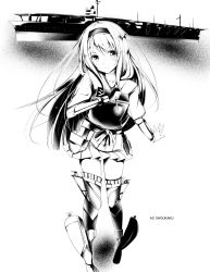 Rule 34 | 10s, 1girl, armor, blush, dekochin hammer, greyscale, headband, kantai collection, long hair, looking at viewer, monochrome, muneate, personification, shoukaku (kancolle), sketch, skirt, solo, thighhighs