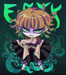Rule 34 | 1girl, artist request, aura, black footwear, black skirt, blonde hair, brown shirt, chibi, clenched teeth, commentary request, detached sleeves, floating hair, full body, green eyes, looking at viewer, mary janes, medium bangs, mizuhashi parsee, pointy ears, scarf, second-party source, shirt, shoes, short hair, short sleeves, skirt, socks, solo, teeth, touhou, white scarf, white sleeves, white socks