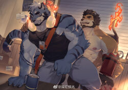 Rule 34 | 2boys, abs, alca (wakatanka4), alca the lion, animal ears, bara, beard, black hair, black tank top, bulge, bulge to ass, covered erect nipples, crotch grab, cup, destroycode, facial hair, fiery headphones, furry, furry male, furry with furry, hand on another&#039;s shoulder, highres, large pectorals, lion boy, lion ears, lion tail, male focus, mature male, mug, multiple boys, muscular, muscular male, nipples, original, pectorals, reverse cowgirl position, sex, sex from behind, short hair, sideburns, sidepec, smile, straddling, tail, tail ornament, tail raised, tail ring, tank top, thick eyebrows, thick thighs, thighs, tiger boy, tiger ears, topless male, undercut, yaoi, zixiong zix (character)