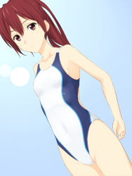 Rule 34 | 10s, 1girl, bad id, bad pixiv id, breasts, competition swimsuit, artistic error, free!, highres, long hair, matsuoka gou, md5 mismatch, one-piece swimsuit, ponytail, red eyes, red hair, small breasts, solo, swimsuit, takafumi