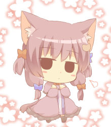 Rule 34 | 1girl, animal ears, capelet, cat ears, cat tail, catchouli (hazuki ruu), coat, crescent, crescent hair ornament, dress, hair ornament, hair ribbon, hazuki ruu, kemonomimi mode, long sleeves, looking at viewer, looking back, open clothes, open coat, patchouli knowledge, ribbon, solo, striped clothes, striped dress, tail, touhou, tress ribbon, two side up