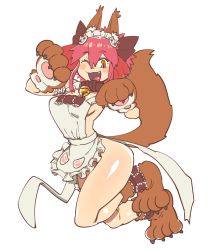 Rule 34 | 1girl, animal ear fluff, animal ears, animal hands, apron, bad id, bad twitter id, belt collar, cat ears, cat paws, cat tail, collar, fang, fate/grand order, fate (series), highres, naked apron, one eye closed, open mouth, paw shoes, pink hair, simple background, sketch, solo, taikodon, tail, tamamo (fate), tamamo cat (fate), tamamo cat (third ascension) (fate), white background, yellow eyes