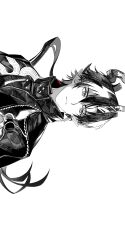 1boy absurdres arknights chinese_commentary chong_yue_(arknights) commentary_request dragon_boy dragon_horns greyscale hallo_timm67534 highres horns long_hair low_ponytail male_focus monochrome pointy_ears sideways simple_background slit_pupils solo upper_body white_background