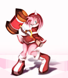 Rule 34 | 1girl, amy rose, artist request, boots, dress, female focus, furry, furry female, green eyes, hairband, hammer, highres, no humans, sega, solo, sonic (series), tagme