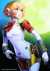 Rule 34 | 1girl, absurdres, aegis (persona), android, blonde hair, blue eyes, bow, full moon, hairband, headphones, highres, ilya kuvshinov, joints, moon, night, official art, persona, persona 3, persona 3 reload, ribbon, robot joints, s.e.e.s, solo, standing