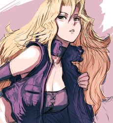 Rule 34 | 1girl, blonde hair, breasts, bustier, choker, cleavage, corset, elbow gloves, fumio (rsqkr), gloves, jacket, kujaku mai, large breasts, long hair, solo, vest, yu-gi-oh!, yuu-gi-ou, yu-gi-oh! duel monsters