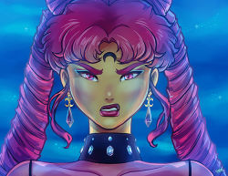 Rule 34 | 1990s (style), 1girl, aged up, angry, asia kendrick-horton, bishoujo senshi sailor moon, bishoujo senshi sailor moon r, black lady (sailor moon), chibi usa, choker, close-up, collarbone, crescent, crescent facial mark, derivative work, double bun, earrings, eyebrows, eyeshadow, facial mark, forehead mark, gem, hair bun, jewelry, lipstick, long hair, makeup, night, night sky, pink eyes, pink hair, retro artstyle, see-through, sky, spaghetti strap, star (sky), starry sky, twintails