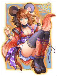 Rule 34 | 00s, 2008, animal ears, arina nary, breasts, cleavage, japanese clothes, kimono, large breasts, mouse ears, new year, solo, thighhighs