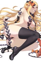 Rule 34 | 1girl, abigail williams (fate), abigail williams (second ascension) (fate), absurdres, aged up, alternate breast size, ass, bad id, bad twitter id, black footwear, black panties, black thighhighs, blonde hair, blush, breasts, convenient censoring, fate/grand order, fate (series), forehead, highres, large breasts, legs, long hair, looking at viewer, lying, on side, panties, parted bangs, red eyes, sideboob, sidelocks, single thighhigh, solo, spider apple, stuffed animal, stuffed toy, teddy bear, thighhighs, underwear, very long hair