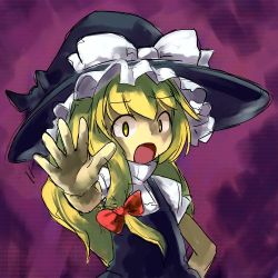Rule 34 | 1girl, blonde hair, bow, female focus, hair bow, hat, hat bow, hirosato, kirisame marisa, lowres, solo, stop, touhou, witch hat, yellow eyes