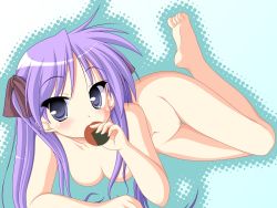 Rule 34 | 00s, 1girl, barefoot, breasts, feet, female focus, highres, hiiragi kagami, kakesu, lucky star, no pussy, nude, soles, solo, uncensored, wallpaper