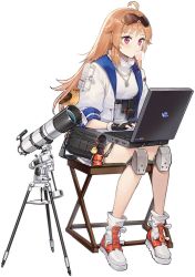 Rule 34 | 1girl, ahoge, artist request, azur lane, blonde hair, chewing gum, columbia (across the vast prairies) (azur lane), columbia (azur lane), computer, eyewear on head, jacket, jewelry, laptop, long hair, necklace, official alternate costume, official art, red eyes, sitting, sunglasses, telescope, transparent background, white footwear