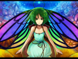 Rule 34 | 1girl, antennae, bad id, bad pixiv id, chitose rin, dress, fairy, green hair, head wings, letterboxed, original, rel, short hair, smile, solo, wings