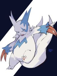 Rule 34 | absurdres, alternate color, claws, commentary, fang, full body, gen 3 pokemon, highres, leg up, looking to the side, no humans, open mouth, pokemon, pokemon (creature), shiny pokemon, signature, solo, symbol-only commentary, toukashi (2tou9), white fur, zangoose
