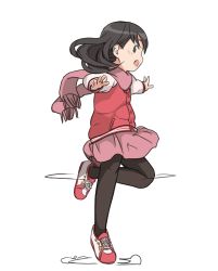 Rule 34 | 1girl, :d, aged down, amagami, animated, animated gif, ayatsuji tsukasa, black eyes, black hair, black pantyhose, blush, child, dancing, highres, long hair, long sleeves, looping animation, miniskirt, open mouth, outstretched arms, pantyhose, pink scarf, pink skirt, pirouette, santa (sunflower), scarf, shoes, simple background, skirt, smile, solo, spread arms, standing, standing on one leg, tiptoes, white background