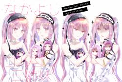 Rule 34 | 5girls, bare shoulders, blush, choker, cover, cover page, crossed arms, dress, english text, euryale (fate), facial mark, fate/grand order, fate (series), forehead mark, gorgon (fate), hairband, hand on another&#039;s head, highres, holding, hood, lolita hairband, long hair, medusa (fate), medusa (lancer) (fate), medusa (rider) (fate), mini person, minigirl, multiple girls, multiple persona, rider, sample watermark, shaded face, siblings, sisters, smile, snake hair, square pupils, stheno (fate), sui (camellia), sweat, translated, twins, very long hair, watermark, white background, white dress