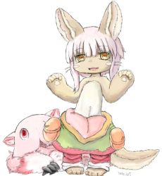 Rule 34 | 10s, artist request, brown eyes, furry, made in abyss, nanachi (made in abyss), open mouth, white hair